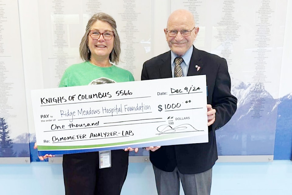 Knights of Columbus Thomas Haney Council 5566 donated $1000 towards a Osmometer Analyzer for Ridge Meadows Hospital. 