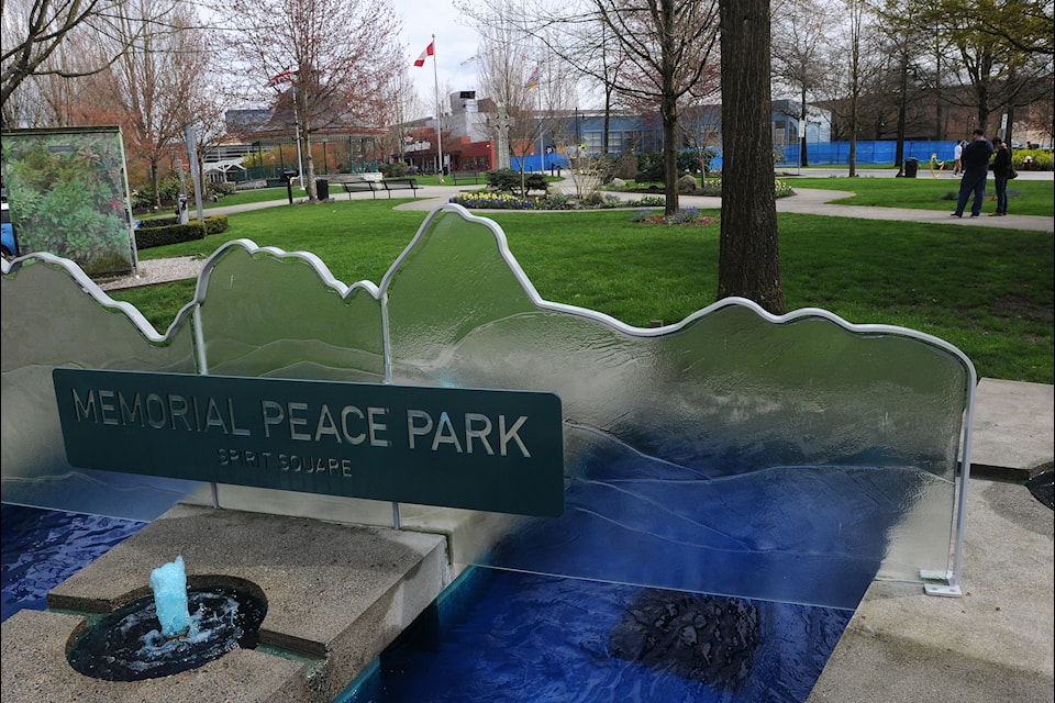 Memorial Peace Park in downtown Maple Ridge is a popular gathering spot. 
