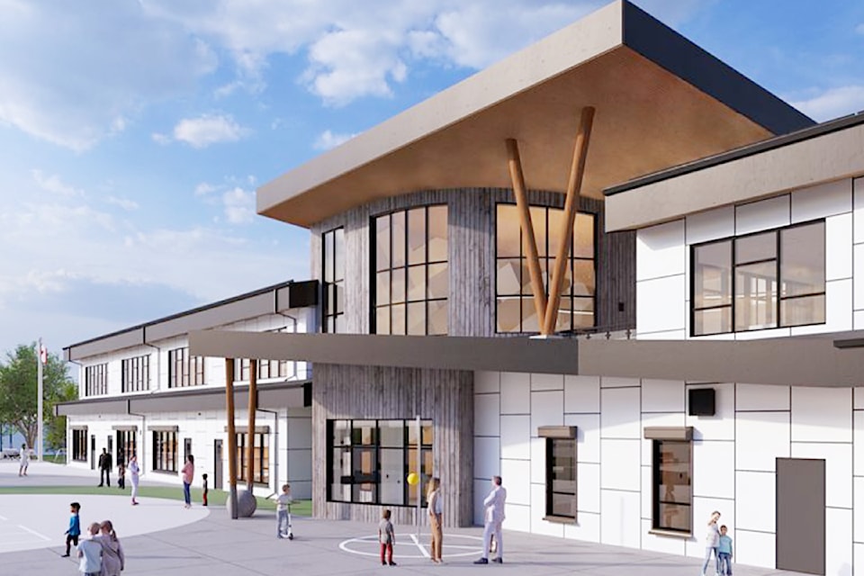 An illustration of the new Eric Langton Elementary School building.