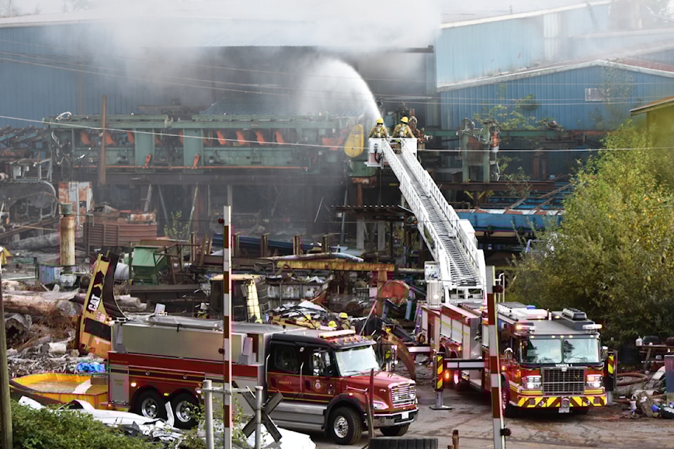 Mill building on fire