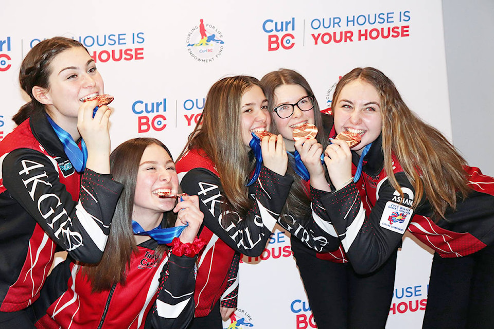 The Golden Ears Curling Club girl’s team were excited to receive their bronze medals at the BC Winter Games in Fort St. John. (Contributed)