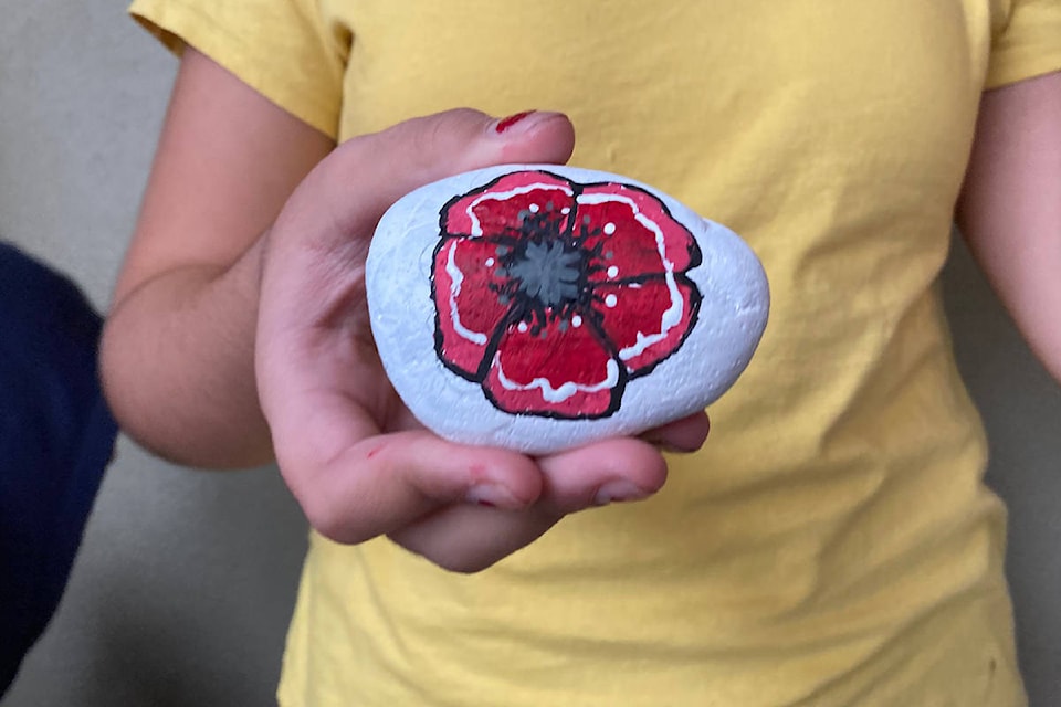 The students at Pitt Meadows Elementary are painting rocks for Remembrance Day. (Special to The News)