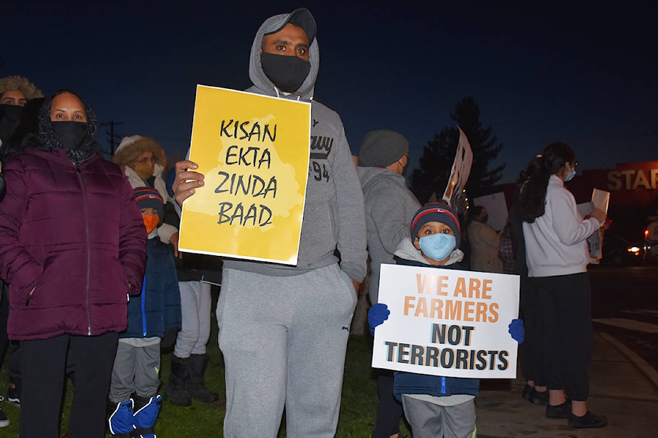 Protesters of all ages gathered together in Maple Ridge to draw attention to the plight of Indian farmers. (Ronan O’Doherty - The News)