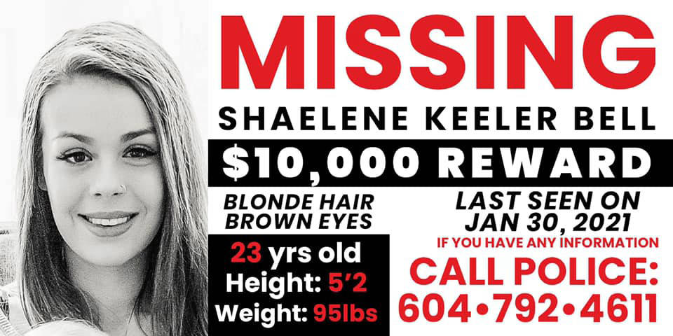 A local Realtor is offering a $10,000 reward for the safe return of Shaelene Keeler Bell. (Submitted to the Chilliwack Progress)