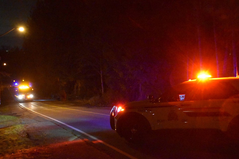 First responders were called to the 24600-block of 100th Avenue in Maple Ridge around 8:15 p.m on Tuesday, March 2, 2021 to crash. (Curtis Kreklau/Special to The News)