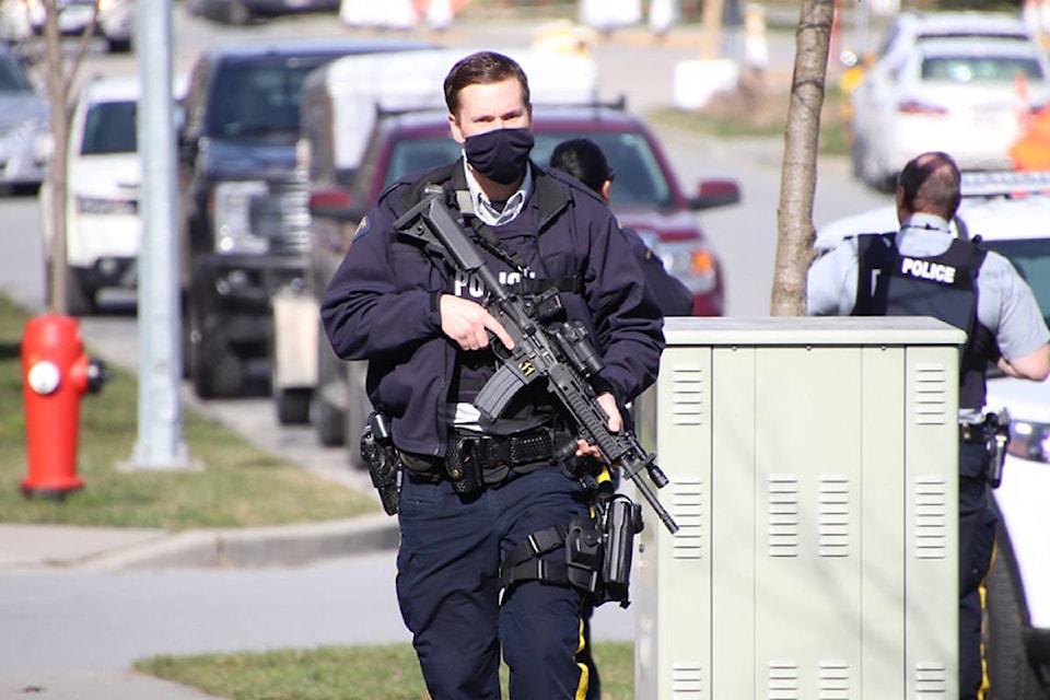 Emergency crews are on scene at Walnut Grove Secondary School after a report of a bomb threat at Walnut Grove Secondary School on March 3, 2021. The school was safely evacuated. (Shane MacKichan/Special to Langley Advance Times)