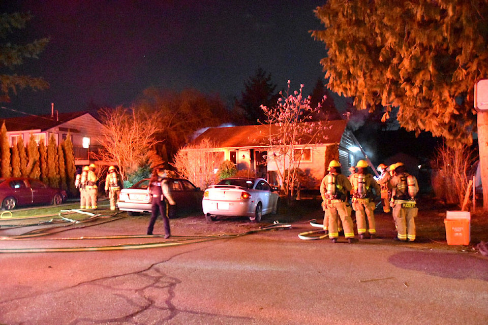 Maple Ridge firefighters were called to a house fire in the 11900 block of Stephens Street on Tuesday, March 30, 2021 around 9 p.m., where they discovered a woman and her dog deceased in the home. (Curtis Kreklau/Special to The News)