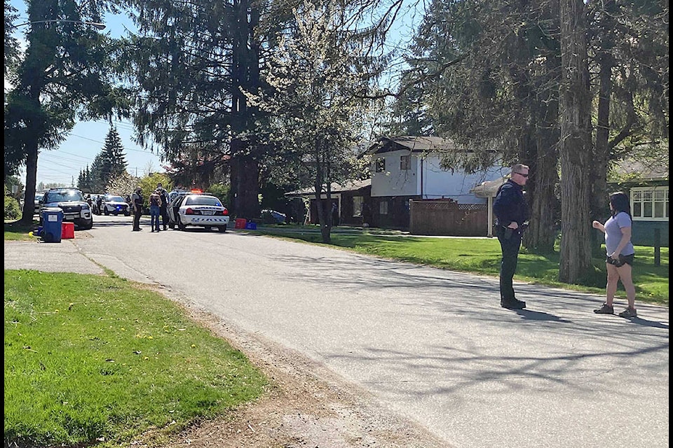 Police respond to a reported stabbbing near Fletcher Park in Maple Ridge on Wednesday afternoon. (Ronan O’Doherty/The News)