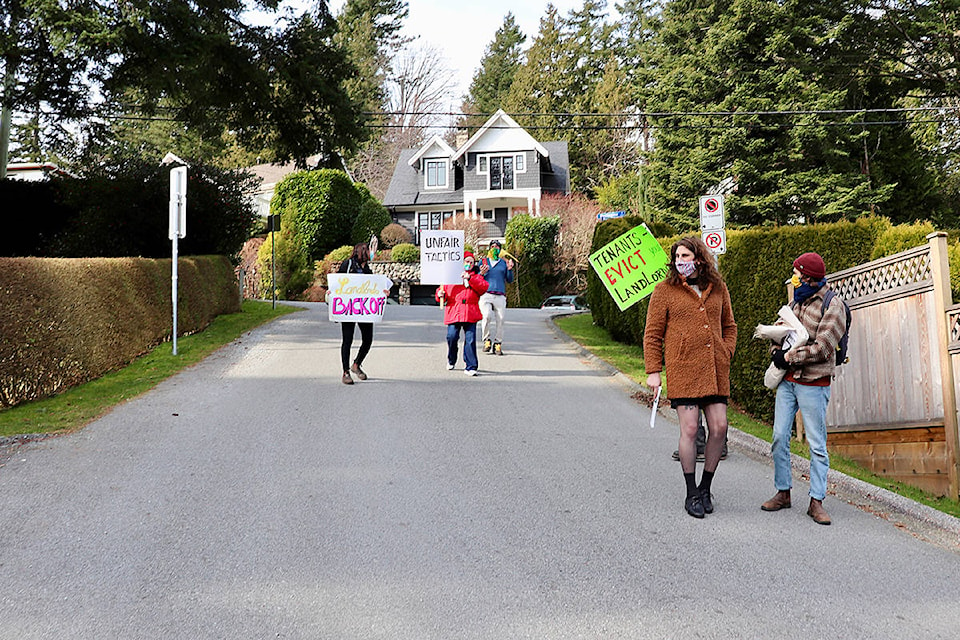 A group of tenancy advocates picketed outside the home of CWI managing principal, Bill Mitsui on Saturday, Feb 27. (Red Braid/Special to The News)