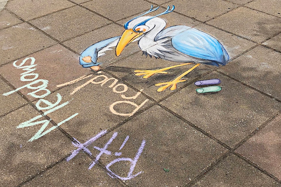 The City of Pitt Meadows commissioned chalk art from artist Elizabeth Cartagena and requested she create the heron, the city’s symbol. (Elizabeth Cartagena/Special to The News)