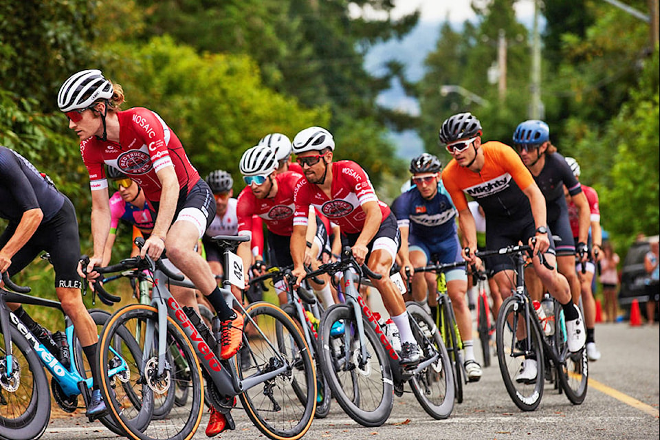 Cyclists race the Thornhill circuit in Maple Ridge on Sunday. (Rob Wilton/Special to The News)