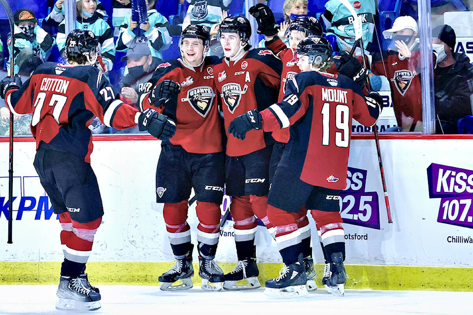 Giants winning streak has now reached five straight. Friday night, Dec 3, in front of over 3,100 at the Langley Events Centre, Vancouver Giants secured a 3-1 victory over the Kamloops Blazers. (Rob Wilton/Special to Langley Advance Times)