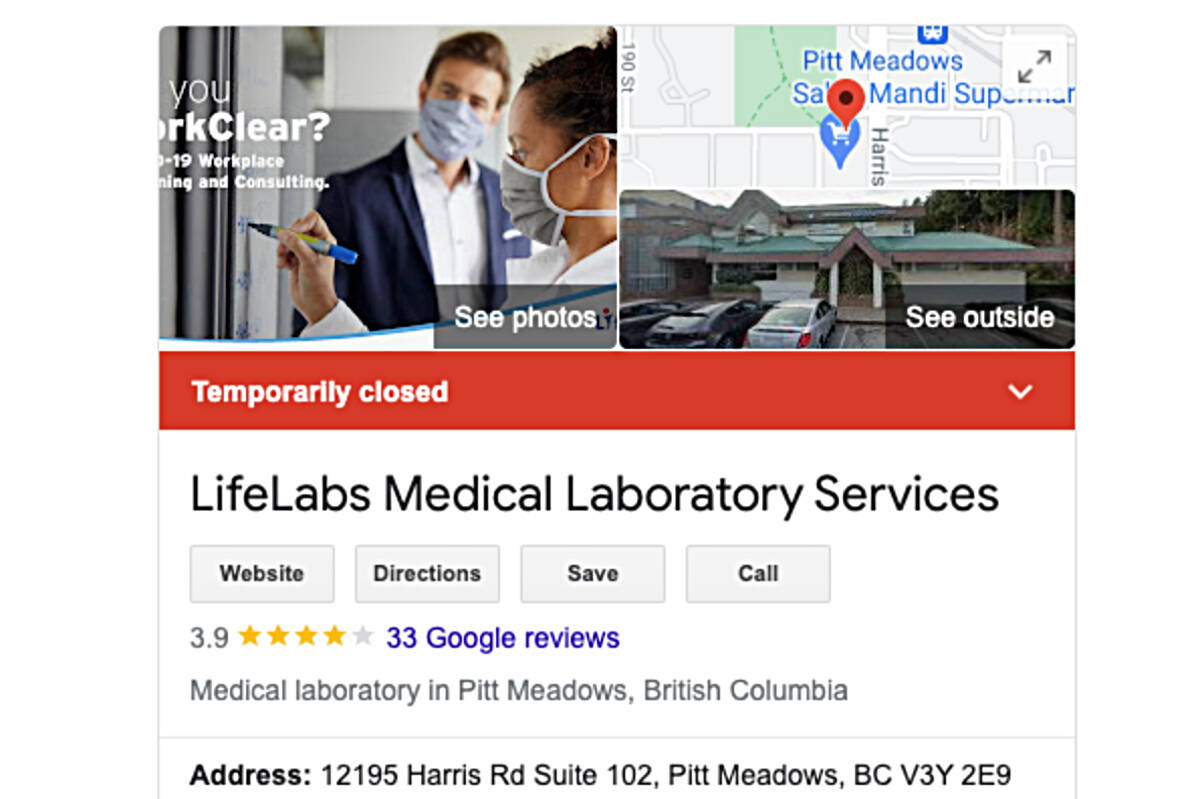 LifeLabs in Pitt Meadows closed due to COVID Maple RidgePitt Meadows