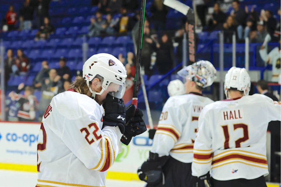 It was an emotional moment for Connor Horning as the Cinderella playoff run for the 2022 Vancouver Giants came to an end Sunday afternoon, May 15, at the Langley Events Centre. (Rob Wilton/Special to Langley Advance Times)