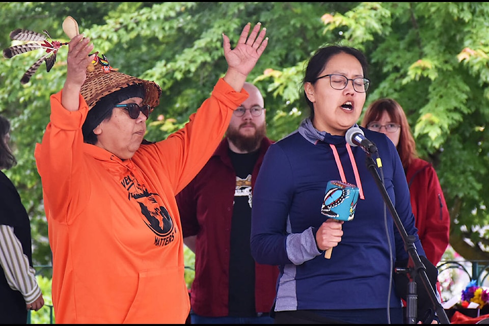 Opening song for the Indigenous People’s Day in Maple Ridge. (Neil Corbett/The News)
