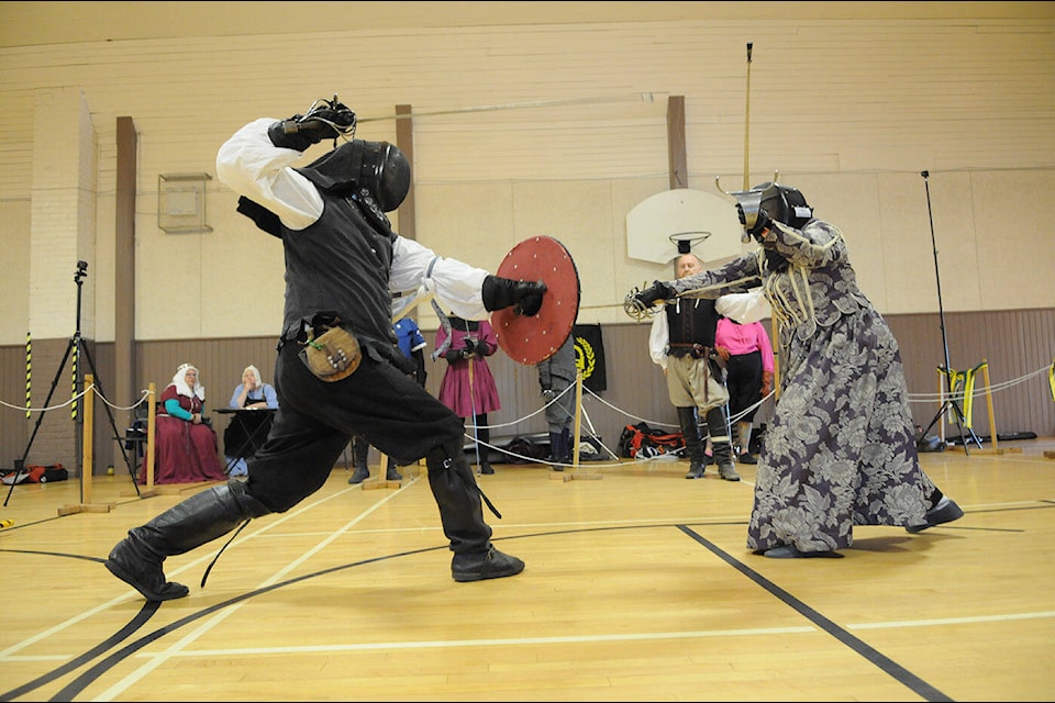 Members of the Society for Creative Anachronism (SCA) gathered for the Summer Faire event, hosted by the local branch called the Shire of Lionsdale, on Saturday, Aug. 6, 2022 at Atchelitz Hall in Chilliwack. The event featured archery, thrown weapons, rapier fighting, armoured combat and the Bardic arts. (Jenna Hauck/ Chilliwack Progress)