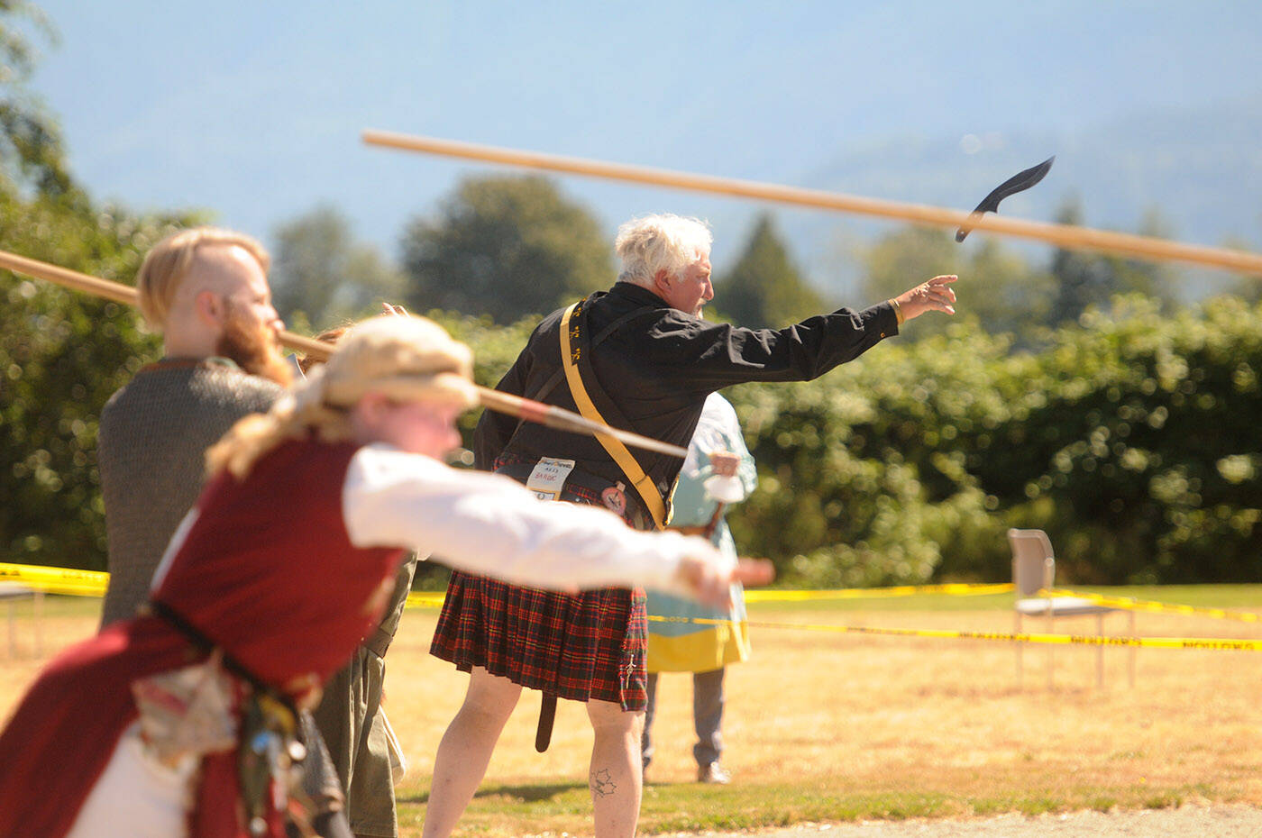 Members of the Society for Creative Anachronism (SCA) gathered for the Summer Faire event, hosted by the local branch called the Shire of Lionsdale, on Saturday, Aug. 6, 2022 at Atchelitz Hall in Chilliwack. The event featured archery, thrown weapons, rapier fighting, armoured combat and the Bardic arts. (Jenna Hauck/ Chilliwack Progress)