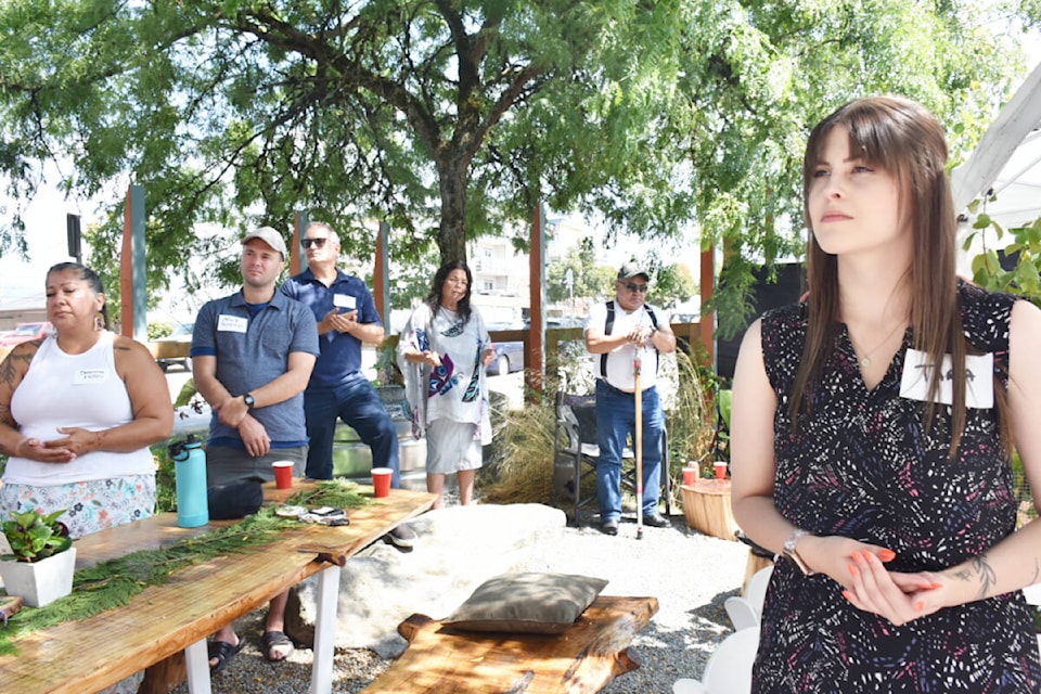 A gathering to mark the grand opening of the Fraser River Indigenous Society’s new urban garden in the heart of downtown. (Colleen Flanagan/The News)