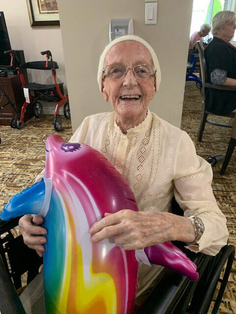 Hedy Sutulov poses for a photo during her birthday celebration on Aug. 10, 2022 at Chartwell Birchwood Retirement Residence. (Submitted)