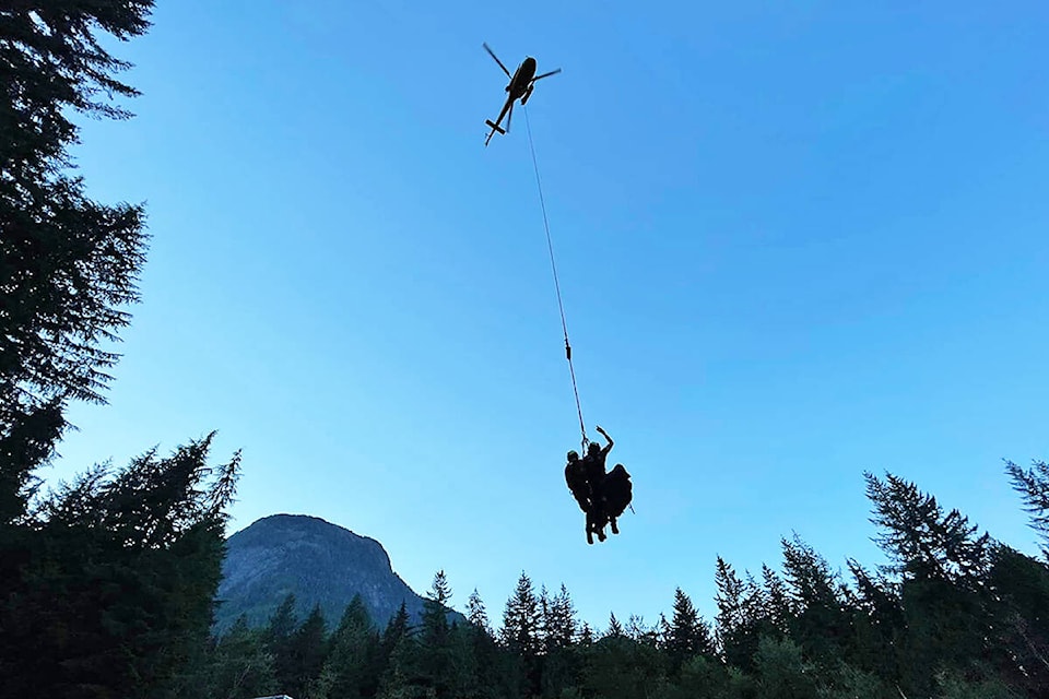 Ridge Meadows Search and Rescue assisted a hiker who was stranded on a mountain in Golden Ears Park on Aug. 17, bringing him down with a longline rescue. (Ridge Meadows Search and Rescue/Special to The News)