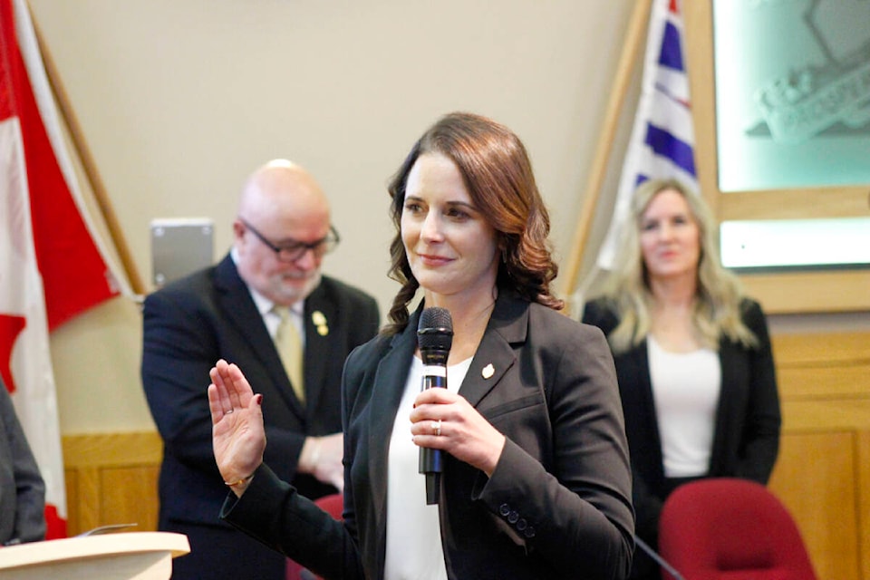 Nicole MacDonald was sworn in as the new mayor of Pitt Meadows, becoming only the second female mayor in the city’s history. (Brandon Tucker/The News)