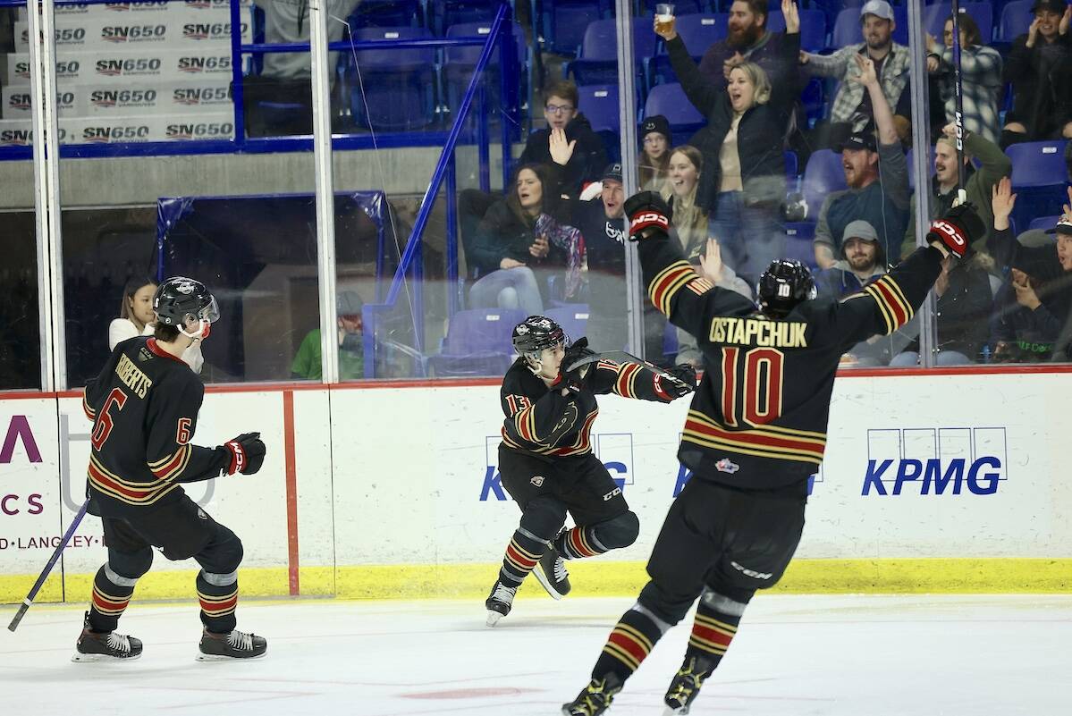 Zack Ostapchuk got the win in a shootout Saturday night, Dec. 3, as the Vancouver Giants hosted Kamloops Blazers at Langley Events Centre. (Rob Wilton/Special to Langley Advance Times)