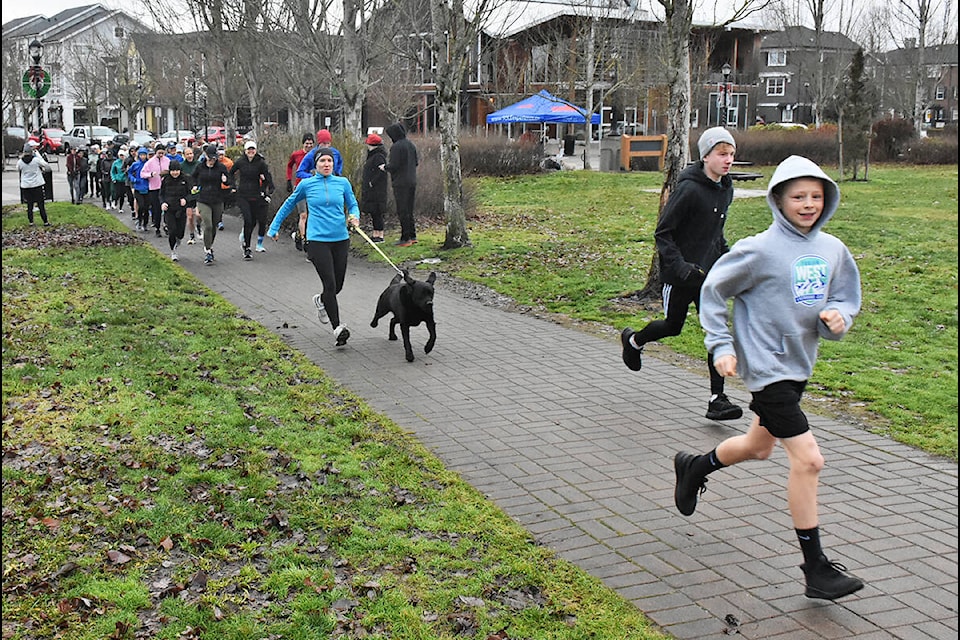 Runners of all ages take off from the starting line in the Generation Run in Pitt Meadows on New Year’s Day. (Neil Corbett/The News)