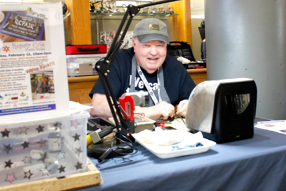Duane Rose is one of the many volunteer fixers who help with the monthly Repair Cafes in Maple Ridge and surrounding areas. (Brandon Tucker/The News)
