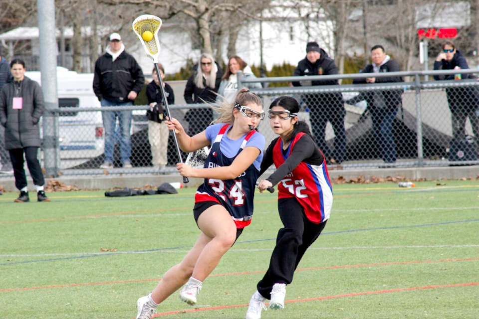 The Ridge Meadows Burrards finished in third place at the 2023 BC Lacrosse Under-19 Women’s Field Lacrosse Provincial Championships, which were hosted in Maple Ridge from Feb. 9 to 12. (Brandon Tucker/The News)