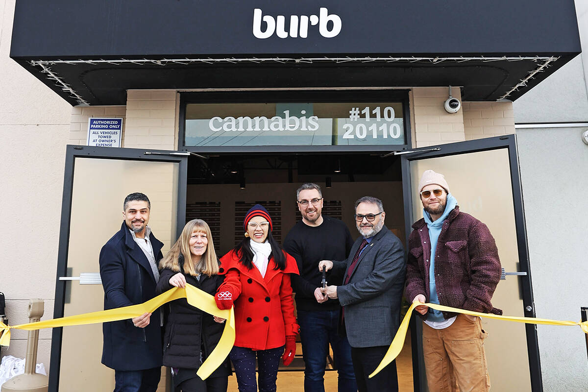 Maple Ridge city councillors and Mayor Dan Ruimy joined Burb Cannabis co-founders Steve Dowsley and John Kaye at the February grand opening of their Maple Ridge location. (Burb Cannabis/Special to The News)