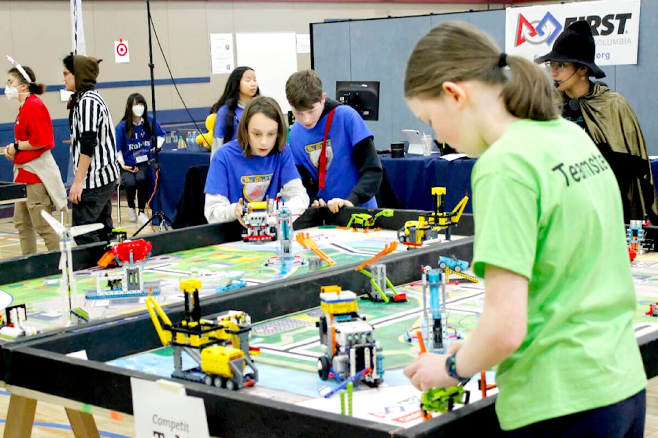 Members of the Lansdowne Fryers team and the Teamsters competed against one another at the FIRST LEGO League Challenge BC/Yukon Championship on March 11. (Brandon Tucker/The News)