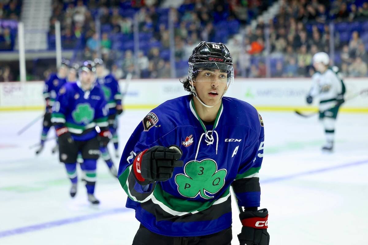 Jaden Lipinski opened the scoring for the Vancouver Giants as they downed the Silvertips 3-0 in their first of two meetings this weekend on Friday March 17 at Langley Events Centre. (Rob Wilton/Special to Langley Advance Times)