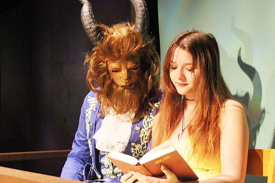Gavin Making, Grade 11, and Tiara Cross, Grade 12, play the Beast and Belle, in Thomas Haney Secondary’s production of the musical Beauty and the Beast. (thsssightlinetheatre Instagram/Special to The News)
