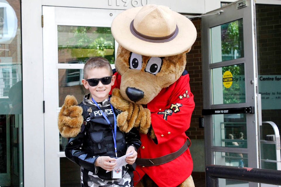 Locals had a chance to engage with Safety Bear at the RCMP’s 150th-anniversary celebration in Maple Ridge. (Brandon Tucker/The News)