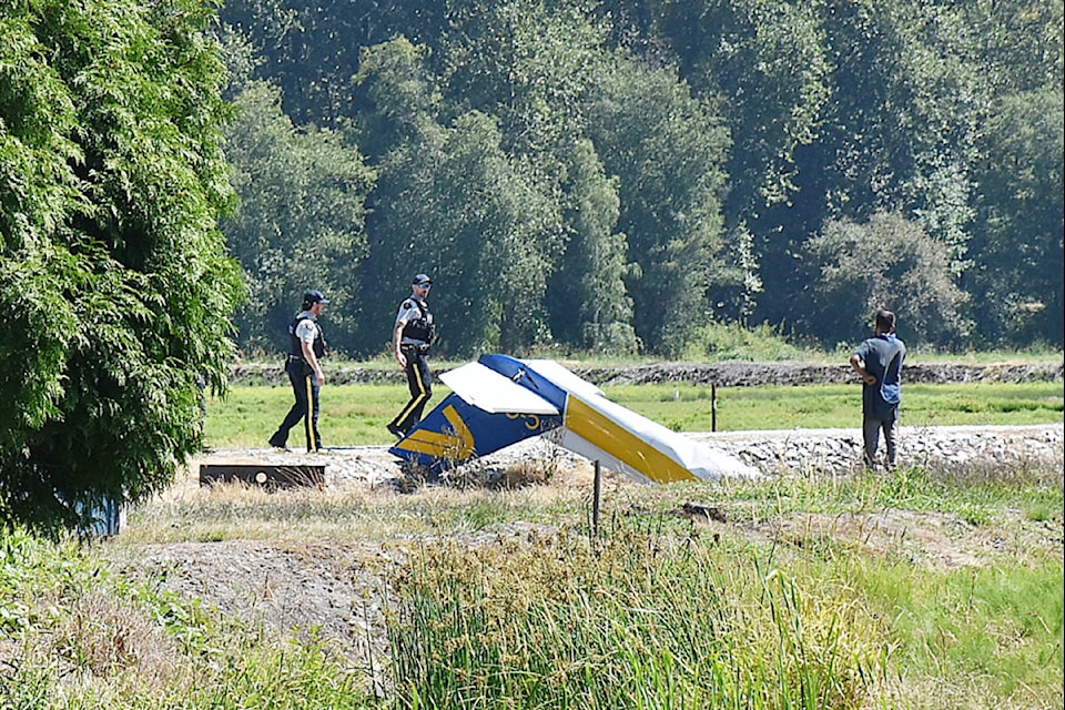 A small aircraft crashed onto a Pitt Meadows farm on Thursday afternoon. (Colleen Flanagan/The News)