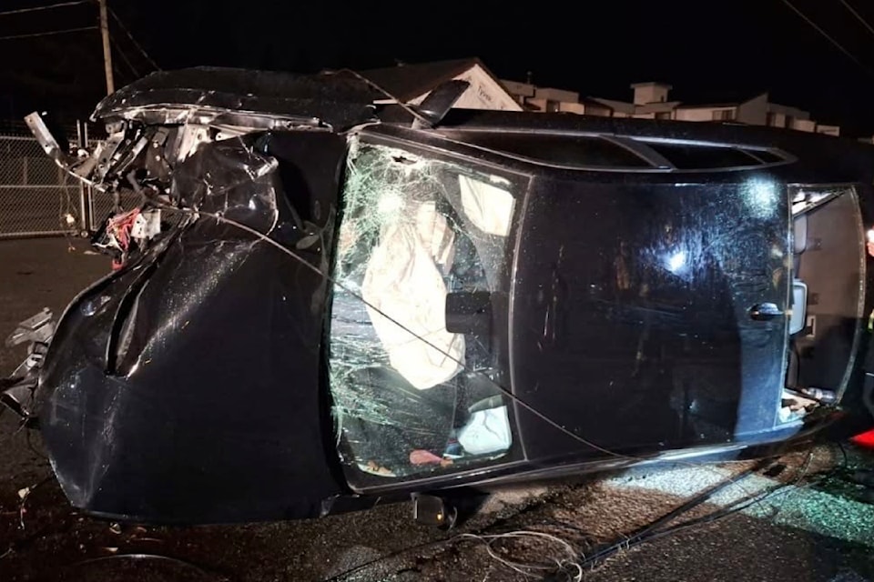 Abbotsford police say an impaired driver crashed into a power pole at South Fraser Way and Hill Tout Street on Saturday night (April 5). 