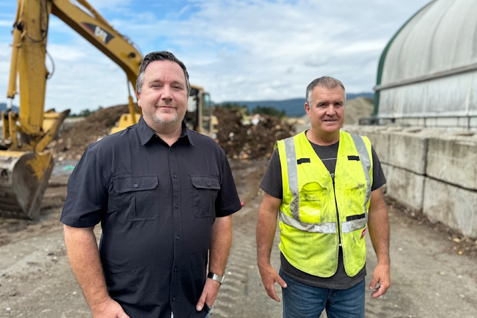 Steve Van Ysseldyk (left) showed up at Mission Landfill optimistic he'd find his wife's lost wedding rings. With the help of landfill contractor Denny Webster (right), the rings were found in a "dump miracle". 