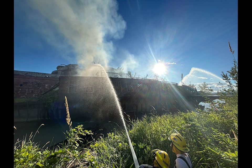 Mission Fire Rescue Service crews knocked down a blaze on a smaller vessel near the former Queen of Sidney on Sunday (July 13). 