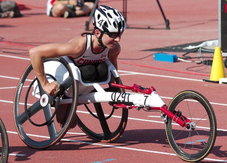 Michelle Stilwell of Canada after winning the Women's 100m - T52