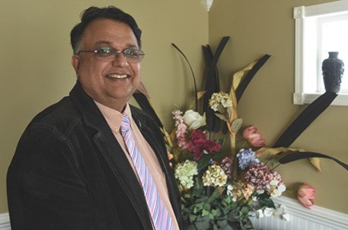 Preet Rai, NDP candidate in Abbotsford West, poses for a photo at his home.