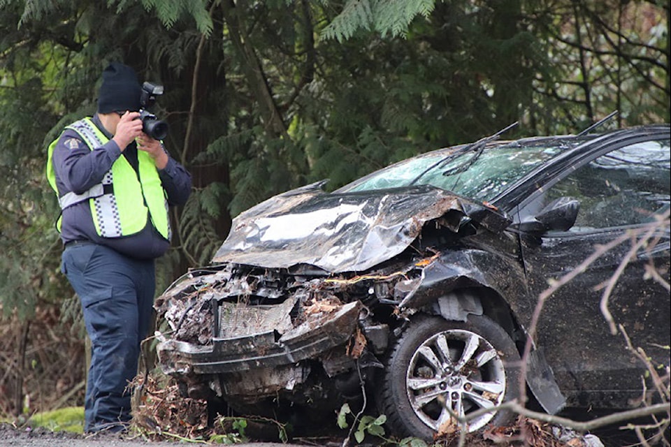 The scene of the crash on Vedder Mountain Road on Saturday, March 7, 2020. (Shane MacKichan)