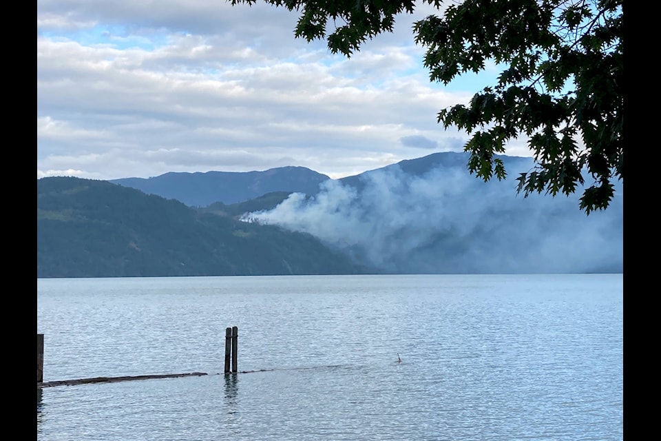 The B.C. Day weekend fire burns outside of Harrison Hot Springs. As of Tuesday morning, the fire grew overnight from 1.5 hectares to 10 hectares, raging out of control. (Contributed Photo/Rob Quiring).