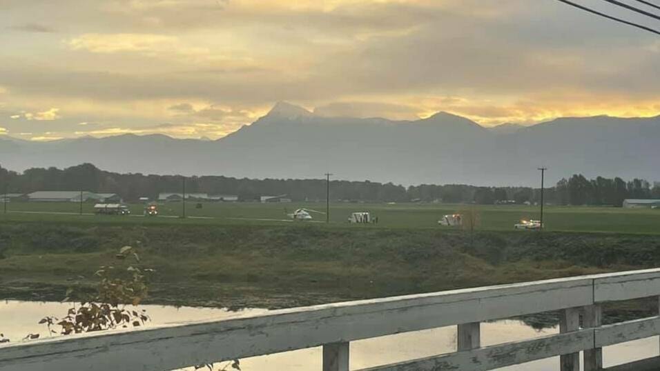 Traffic slows down just off the Deroche Bridge following a Saturday morning head-on collision (Facebook/Allen Fossheim)