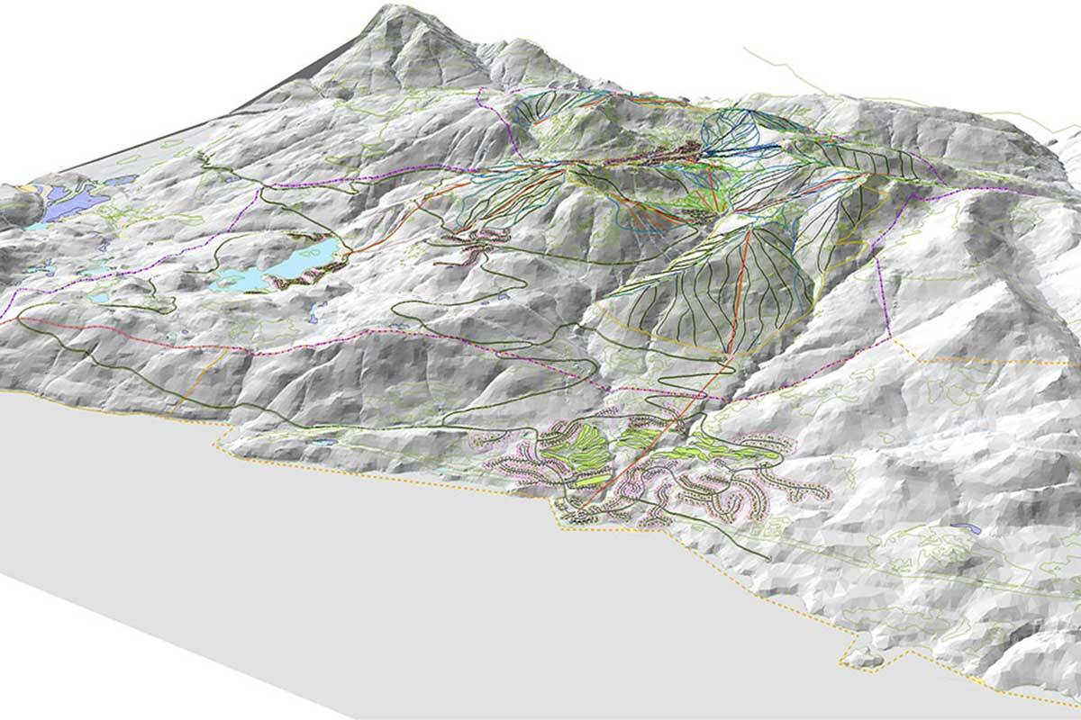 Jordan Kutev Architect Inc. image showing the extent of the Sasquatch Mountain Resort when build-out is complete in some 50 years.