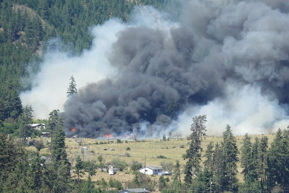 A wildfire started about two-kilometres northwest of Lytton, B.C. on July 14. (Facebook BC Wildfire and Flood Support Group)