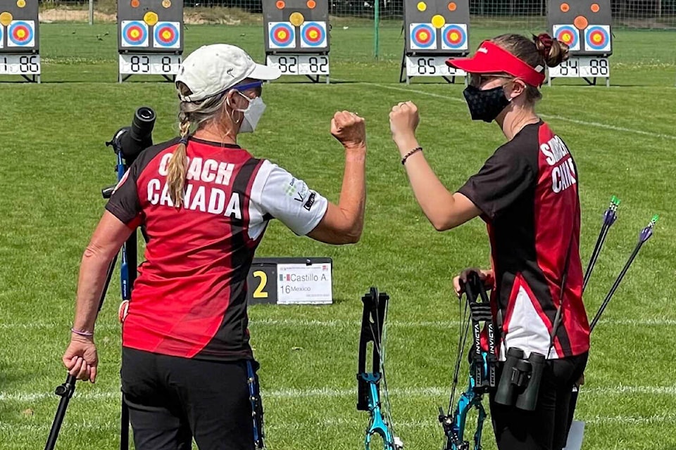 Mission’s Linda Price (left) is an award-winning archer and coach with aspirations of coaching in the Olympics. /Submitted Photo