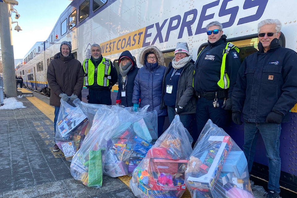 The Mission Community Services Christmas Bureau raised $174,000 in 2022 and provided 469 hampers. A notable fundraiser happened on (Dec. 4) when the Santa Train left from Mission City Station after the community services staff (pictured) braved the cold weather and collected over 30 bags of donated toys. /Dillon White Photo