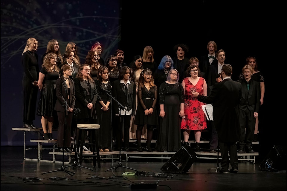 Mission Senior Secondary presented Poppin’ Into the New Year at the Clarke Theatre on Wednesday evening (Jan. 18). The show featured the concert choir (pictured), MSS Vox and several soloists performing contemporary tunes including Gwen Knight, Theo McTavish and Andrew O’Hara. /Bob Friesen Photo