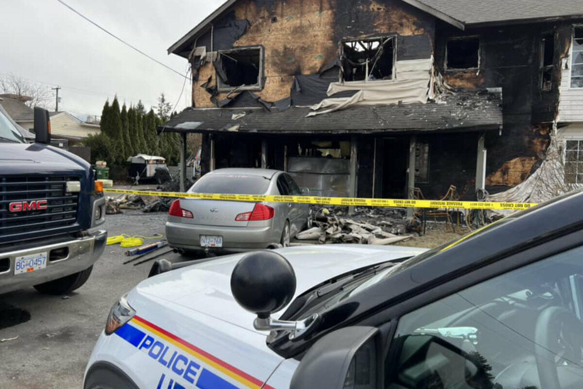 RCMP and Chilliwack Fire Department investigators on the scene on Feb. 22, 2023 where a home on Victoria Avenue was destroyed in a suspicious blaze in the early hours of Feb. 20. (Paul Henderson/ Chilliwack Progress)RCMP and Chilliwack Fire Department investigators on the scene on Feb. 22, 2023 where a home on Victoria Avenue was destroyed in a suspicious blaze in the early hours of Feb. 20. (Paul Henderson/ Chilliwack Progress)