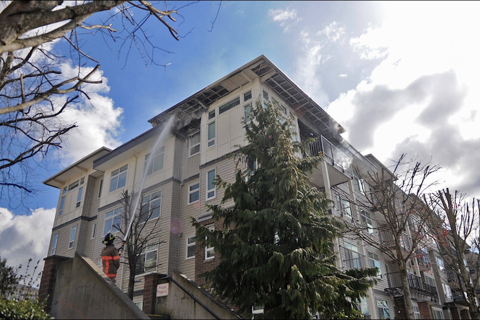 The Chilliwack Fire Department was called to an apartment fire on Victor Street on Tuesday, April 4, 2023. (Jenna Hauck/ Chilliwack Progress)